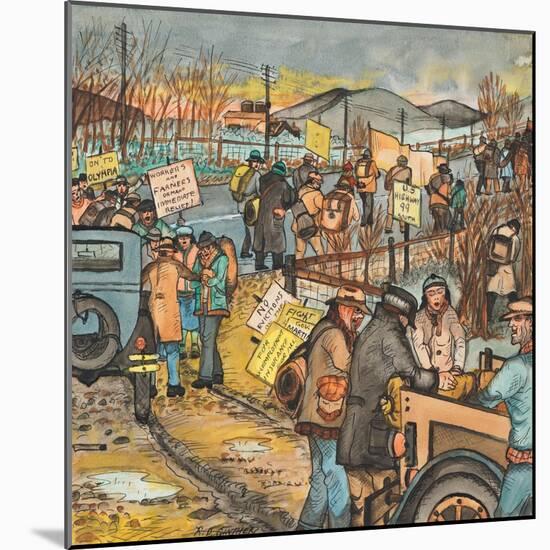 Men and Women in a Washington State Hunger March on U.S. Highway 99 South to Olympia-Ronald Ginther-Mounted Giclee Print