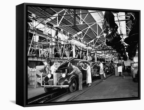 Men and Women Polishing Chevrolets on the Assembly Line at the General Motors Plant-null-Framed Stretched Canvas