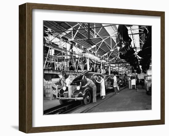 Men and Women Polishing Chevrolets on the Assembly Line at the General Motors Plant-null-Framed Photographic Print