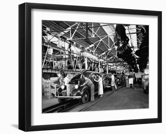 Men and Women Polishing Chevrolets on the Assembly Line at the General Motors Plant-null-Framed Photographic Print