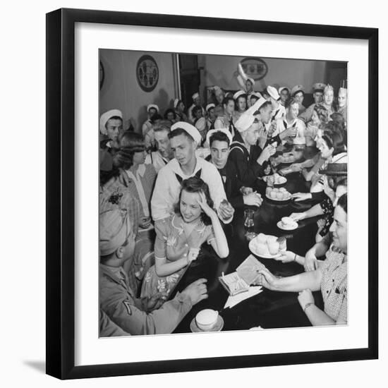 Men and Women Socializing at the USO Recreation Center-William C^ Shrout-Framed Photographic Print