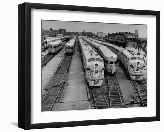 Men are Loading Up the "Santa Fe" Train with Supplies before They Take-Off-Andreas Feininger-Framed Photographic Print