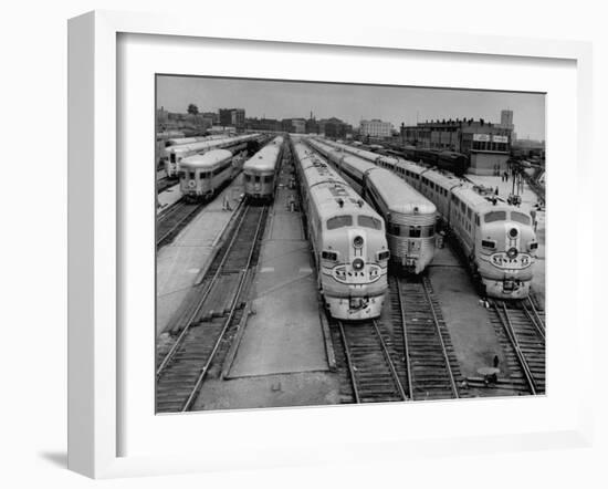 Men are Loading Up the "Santa Fe" Train with Supplies before They Take-Off-Andreas Feininger-Framed Photographic Print