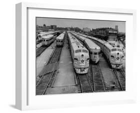 Men are Loading Up the "Santa Fe" Train with Supplies before They Take-Off-Andreas Feininger-Framed Photographic Print