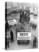 Men Atop Beer Delivery Truck Hoist Cases of Beer Triumphantly While Man Repeal of Prohibition-null-Stretched Canvas