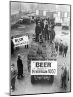 Men Atop Beer Delivery Truck Hoist Cases of Beer Triumphantly While Man Repeal of Prohibition-null-Mounted Photographic Print