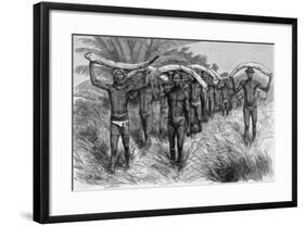 Men Bearing Elephant Tusks on Heads-null-Framed Giclee Print