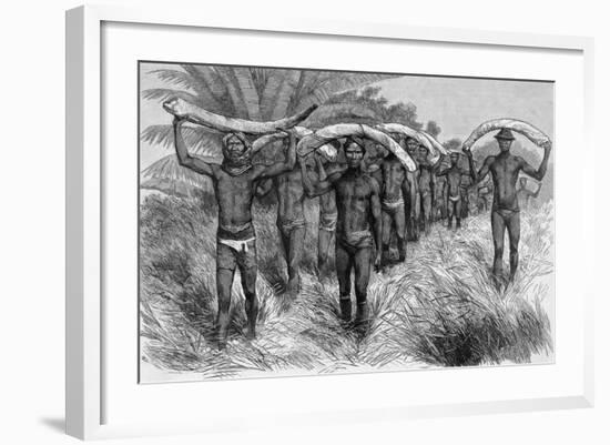 Men Bearing Elephant Tusks on Heads-null-Framed Giclee Print