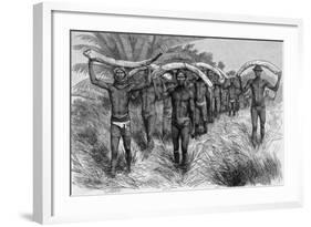 Men Bearing Elephant Tusks on Heads-null-Framed Giclee Print