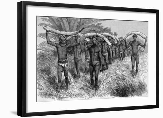 Men Bearing Elephant Tusks on Heads-null-Framed Giclee Print