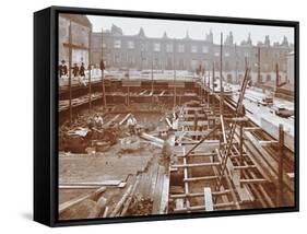 Men Building the Camden Town Sub-Station, London, 1908-null-Framed Stretched Canvas