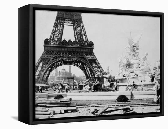 Men Building the Fountain St. Vidal near the Eiffel Tower, Paris Exposition, c.1889-null-Framed Stretched Canvas