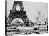 Men Building the Fountain St. Vidal near the Eiffel Tower, Paris Exposition, c.1889-null-Stretched Canvas