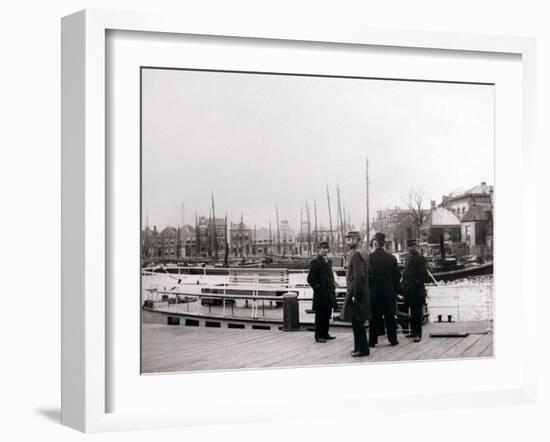 Men by a Canal Boat, Rotterdam, 1898-James Batkin-Framed Photographic Print