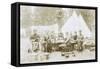 Men Camping with a Dog-null-Framed Stretched Canvas