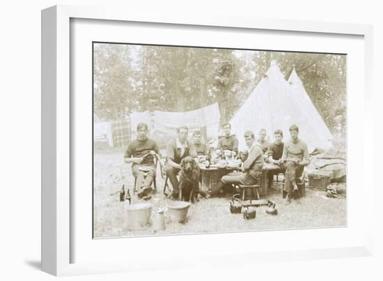 Men Camping with a Dog-null-Framed Photographic Print