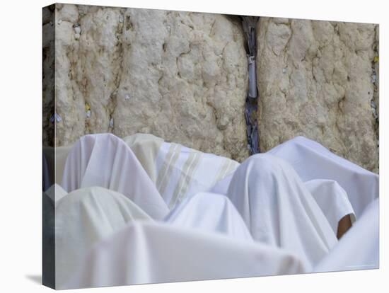 Men Covered with White Prayer Shawls Receiving the Blessing of the Cohens, Western Wall, Israel-Eitan Simanor-Stretched Canvas