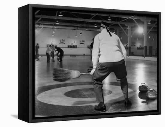 Men Curling with Mops and Brooms-George Skadding-Framed Stretched Canvas