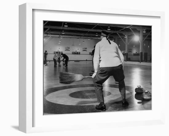 Men Curling with Mops and Brooms-George Skadding-Framed Photographic Print