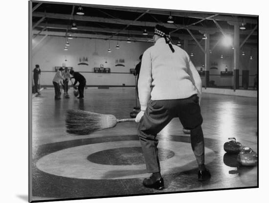 Men Curling with Mops and Brooms-George Skadding-Mounted Photographic Print