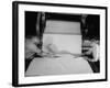 Men Cutting Sheet of Newly Manufactured Rubber-null-Framed Photographic Print