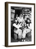 Men Dressed as Cowboys with Bottles of Whiskey, Pistols-Lantern Press-Framed Art Print