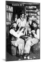 Men Dressed as Cowboys with Bottles of Whiskey, Pistols-Lantern Press-Mounted Art Print