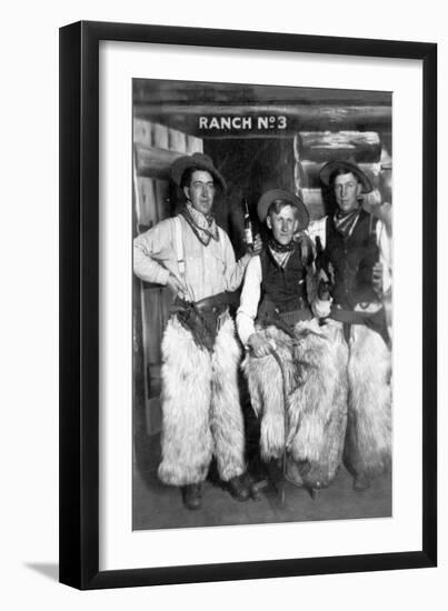 Men Dressed as Cowboys with Bottles of Whiskey-Lantern Press-Framed Art Print