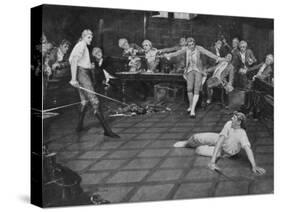 Men Duel W. Swords in a British Meeting House-null-Stretched Canvas