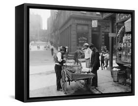 Men Eating Fresh Clams from a Pushcart Peddler in NYC's Italian Quarter-null-Framed Stretched Canvas