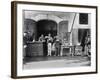 Men Eating Long Spaghetti at a Street Food Shop in Naples, Italy, Ca. 1900-null-Framed Photo