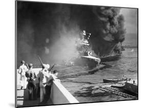 Men Escaping from Sinking U.S.S. California-null-Mounted Photographic Print