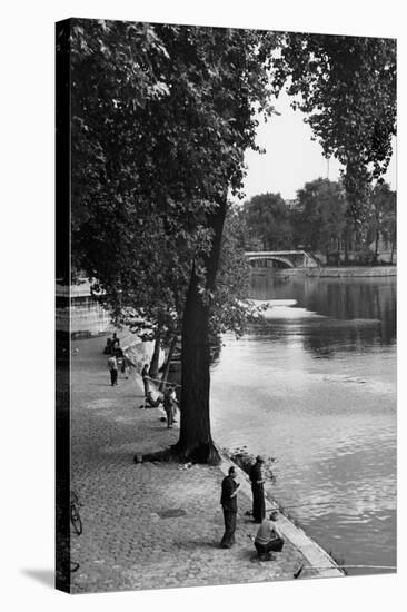 Men Fishing along the Seine-Jules Dortes-Stretched Canvas