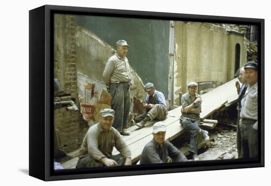 Men from Demolition Crew on Their Break in Story "The Wreckers"-Walker Evans-Framed Stretched Canvas