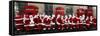 Men from the London Santa School, Dressed in Christmas Outfits, Pose by Telephone Boxes in London-null-Framed Stretched Canvas