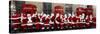 Men from the London Santa School, Dressed in Christmas Outfits, Pose by Telephone Boxes in London-null-Stretched Canvas