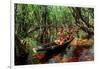 Men from the Yanomami tribe in a canoe, southern Venezuela-Michael Runkel-Framed Photographic Print