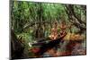 Men from the Yanomami tribe in a canoe, southern Venezuela-Michael Runkel-Mounted Photographic Print