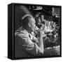 Men Gathered Around For Their Weekly Meeting Indulging in Glasses of Beer-Frank Scherschel-Framed Stretched Canvas