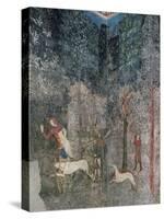 Men Hunting with Dogs, Detail from La Chambre Du Cerf (Stag Room) 1343 (Fresco)-French School-Stretched Canvas