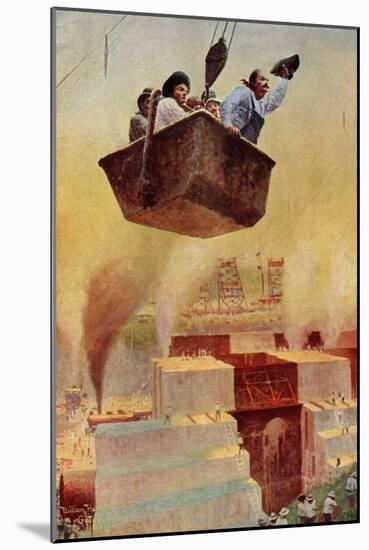 Men in Cement Bucket Helping Build the Panama Canal-null-Mounted Giclee Print