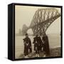 Men in Highland Dress in Front of the Forth Bridge, Scotland-Underwood & Underwood-Framed Stretched Canvas