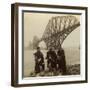 Men in Highland Dress in Front of the Forth Bridge, Scotland-Underwood & Underwood-Framed Photographic Print