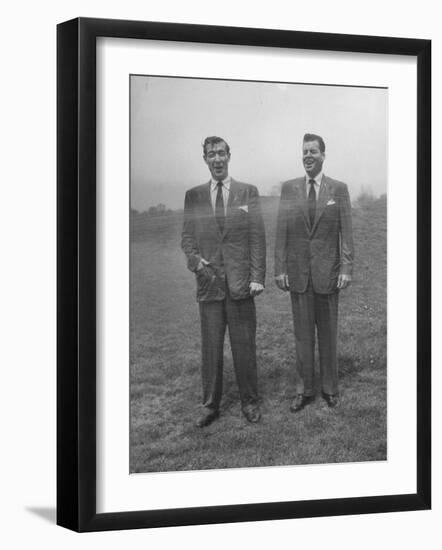 Men in Suits are Sprayed with Hose, Wool Blended with New Material Dacron vs Tropical Worsted Suit-Al Fenn-Framed Photographic Print