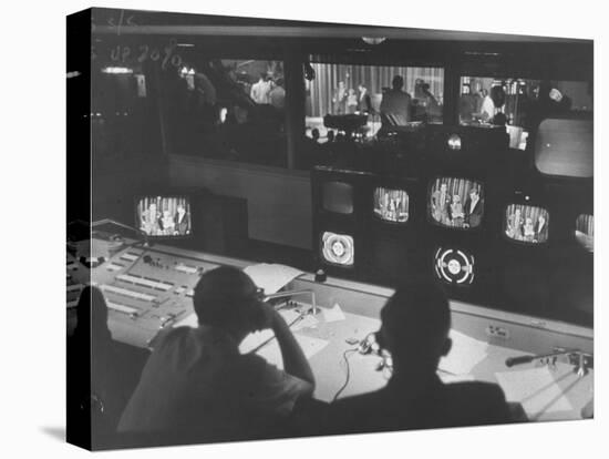 Men in the Control Room Watching the Ed Sullivan Television Show-Ralph Morse-Stretched Canvas