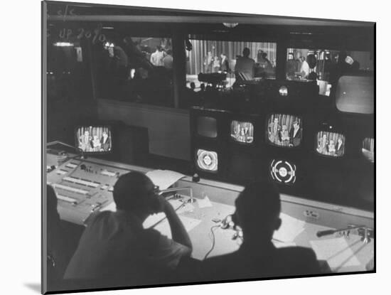 Men in the Control Room Watching the Ed Sullivan Television Show-Ralph Morse-Mounted Photographic Print