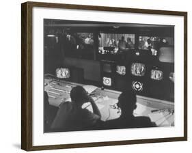 Men in the Control Room Watching the Ed Sullivan Television Show-Ralph Morse-Framed Photographic Print