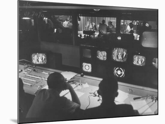 Men in the Control Room Watching the Ed Sullivan Television Show-Ralph Morse-Mounted Photographic Print