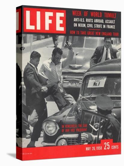 Men Kicking Car of Vice Pres Richard Nixon, South American Goodwill Trip, Venezuela, May 26, 1958-Paul Schutzer-Stretched Canvas