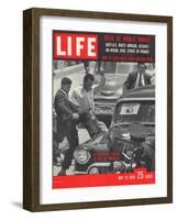 Men Kicking Car of Vice Pres Richard Nixon, South American Goodwill Trip, Venezuela, May 26, 1958-Paul Schutzer-Framed Photographic Print